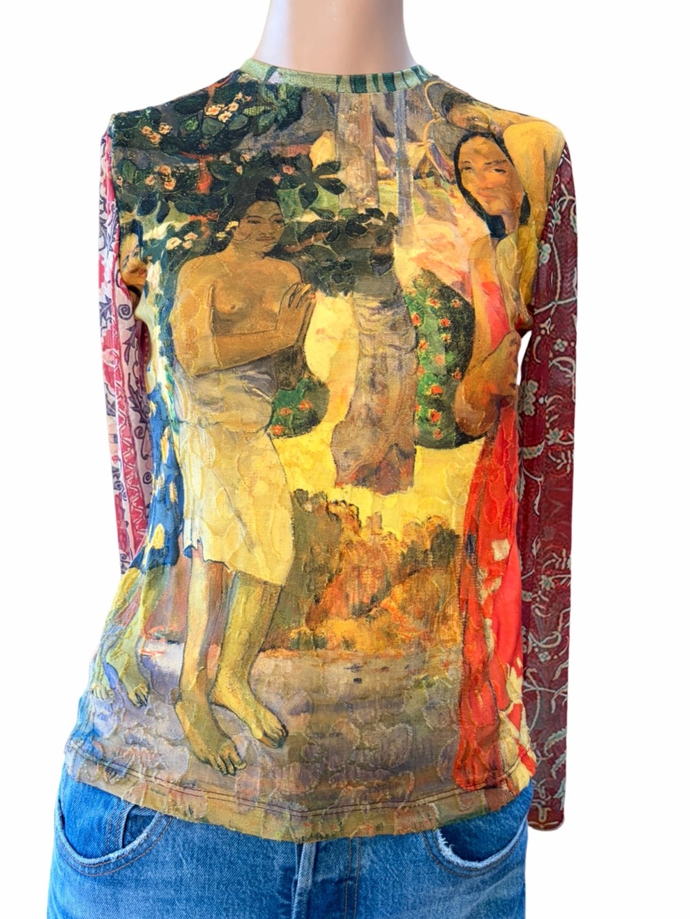 Desigual Polynesia Gauguin Tulle Mesh Long Sleeve Top NWT Small